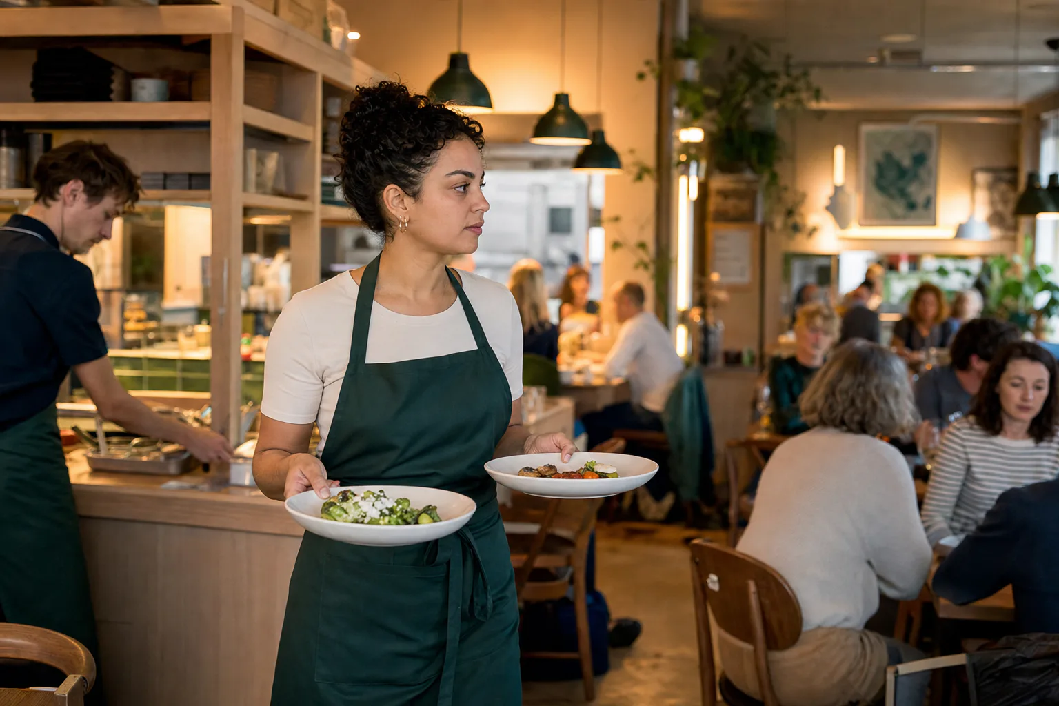 Restaurantmedewerker houdt overzicht tijdens een druk moment